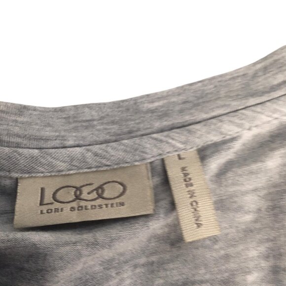 LOGO Lori Goldstein Shirt Womens Large Gray Tunic Lace Chiffon Hem 3/4 Sleeve - Picture 4 of 12
